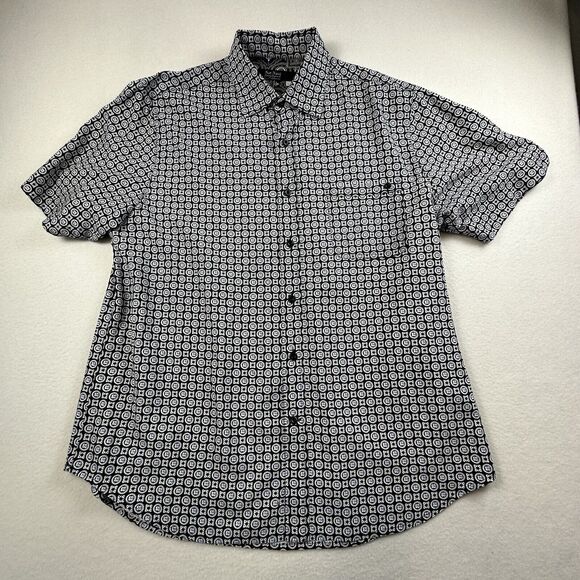 Nat Nast Shirt Men Large Blue Geometric 50 CLOCK CLUB Silk Bowling Hipster Shirt - Picture 1 of 10